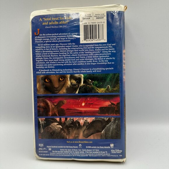 Walt Disney Dinosaur VHS 2000 Pre-Owned Animation Adventure Movie Clamshell - Picture 2 of 3